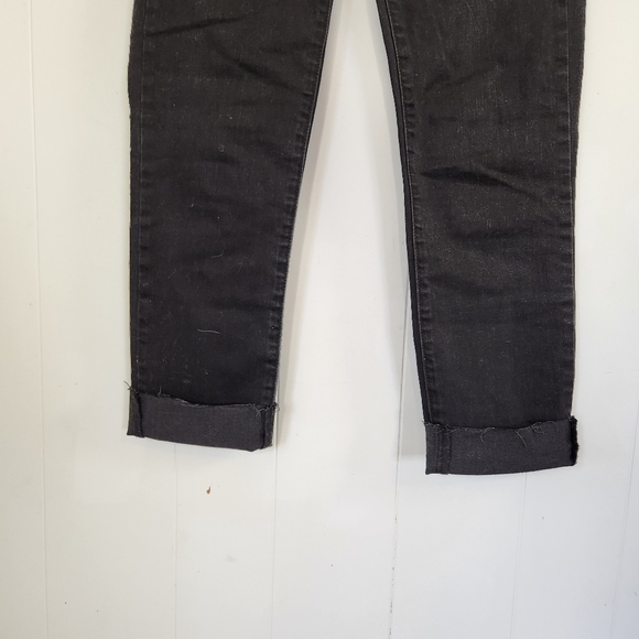 Gap Black Straight Leg Mid Rise Stretchy Jeans Cropped Crops Frayed Raw Hem 90s - Picture 4 of 14